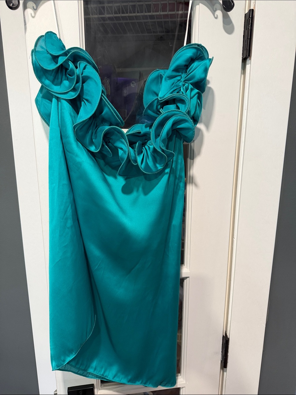 Arden B Teal Ruffle Bandeau Top